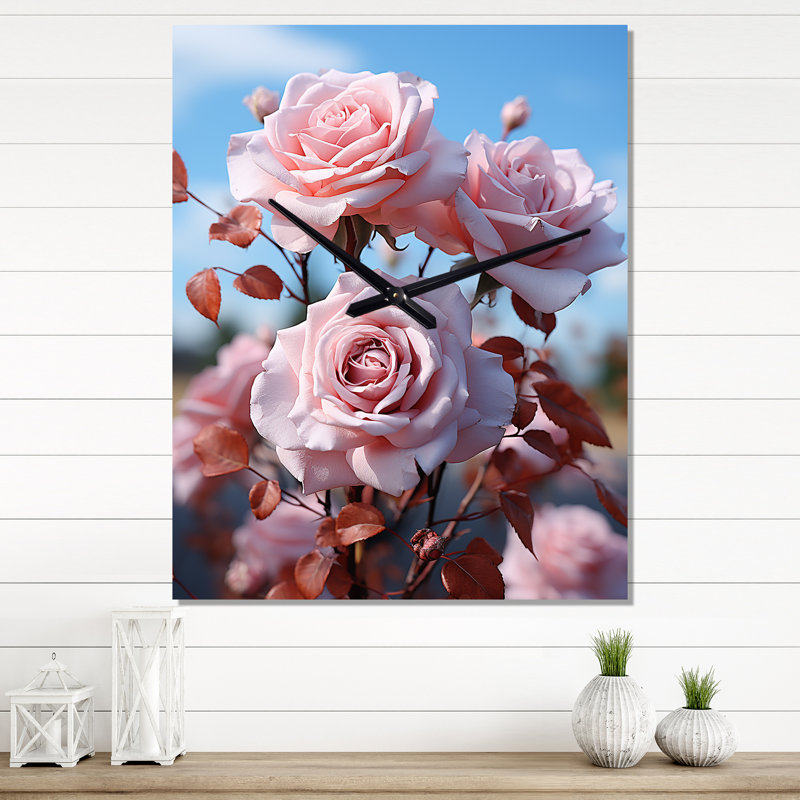 Horloge murale florale rose pastel Elegance I, H 32 po x l 16 po x P 1 po