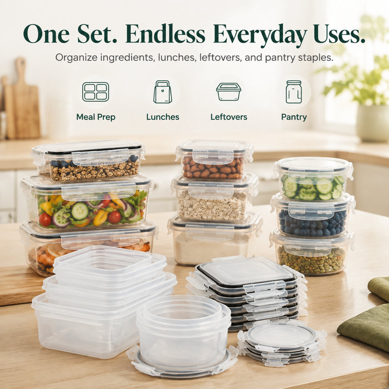 Ensemble de 16 boîtes de conservation avec couvercles, sans BPA, transparentes, idéales pour la préparation des repas.