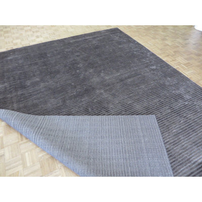 Tapis en soie gris foncé 9 pi 3 po x 12 po main one-of-kind noué la Durand