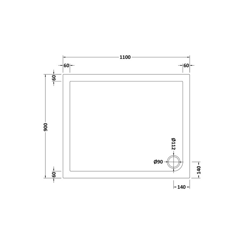 Pearlstone Shower Tray in White, 110cm H x 90cm W x 4cm D