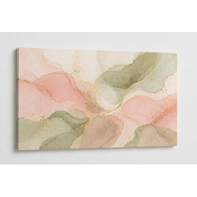 Toile moderne pour grand salon, chambre à coucher, pastel, rose, vert, fluides, formes abstraites, impression sur toile 24 x 36 pouces - prête à être accrochée