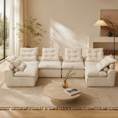 Canapé polyvalent polyvalent avec revêtement en velours côtelé et plusieurs coussins pour une détente optimale