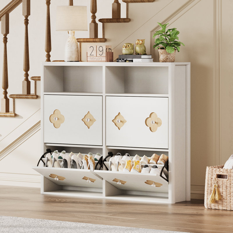 Armoire à chaussures avec tiroirs rabattables, armoire à chaussures avec tablettes réglables, Blanc