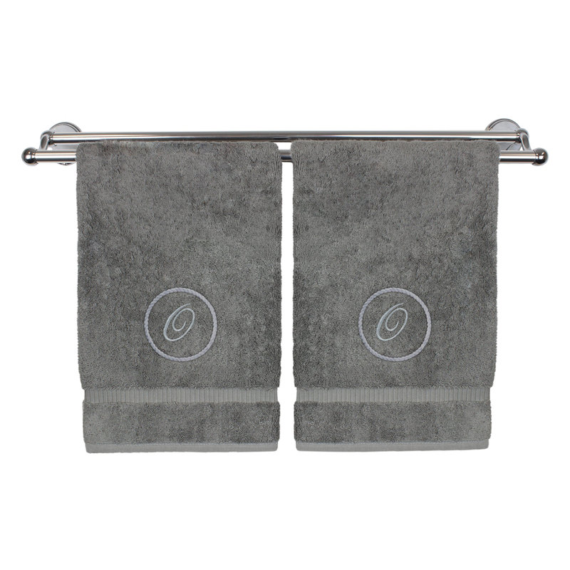Essuie-mains monogramme - ensemble de 2 - lettre à motif circulaire, Gris / Argent, O