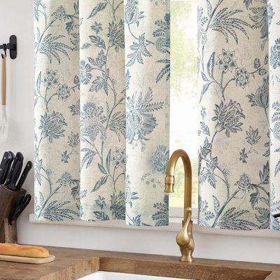 Linen Floral Kitchen Curtains Rod Pocket Tier Curtains