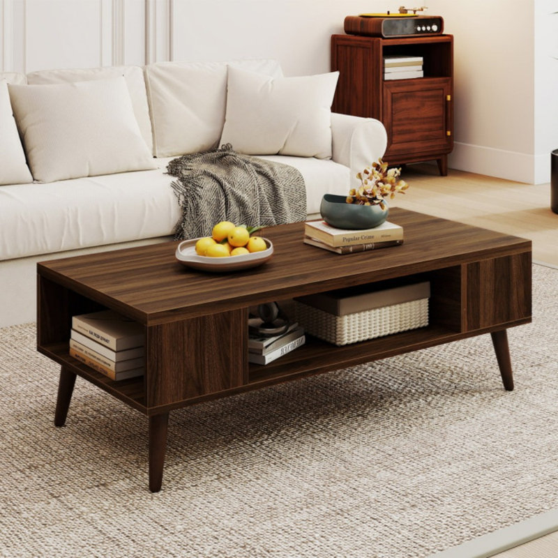 Table basse rectangulaire de 42 pouces Mid-Century moderne avec compartiment ouvert
