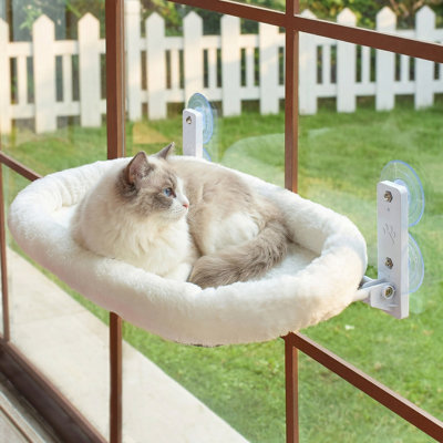Cordless Cat Window Perch with 4 Strong Suction Cups, Solid Metal Frame & Soft Cover, Indoor Cat Hammock