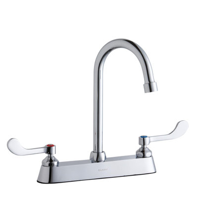 8" Centerset with Exposed Deck Faucet with 5" Gooseneck Spout 4" Wristblade Handles Chrome