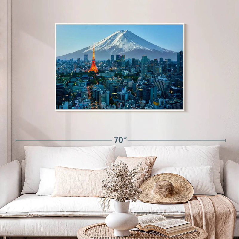 Mont Fuji, paysage urbain de Tokyo, Cadre flottant blanc, 43 po x 29 po