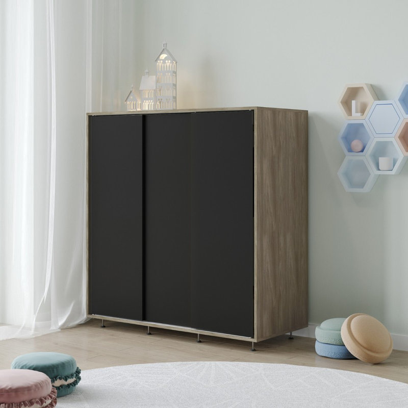 Solid Wood Wardrobe, Oak/Black