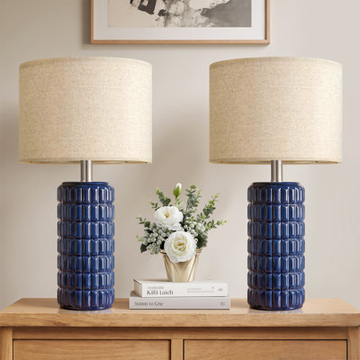 22.5'' Modern Ceramic Table Lamps for Living Room & Bedroom, Navy Blue