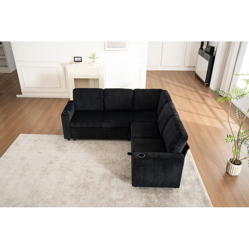 Canapé-lit modulaire réversible de 84 po avec lit escamotable, méridienne de rangement, ports USB et porte-gobelets de 84 po