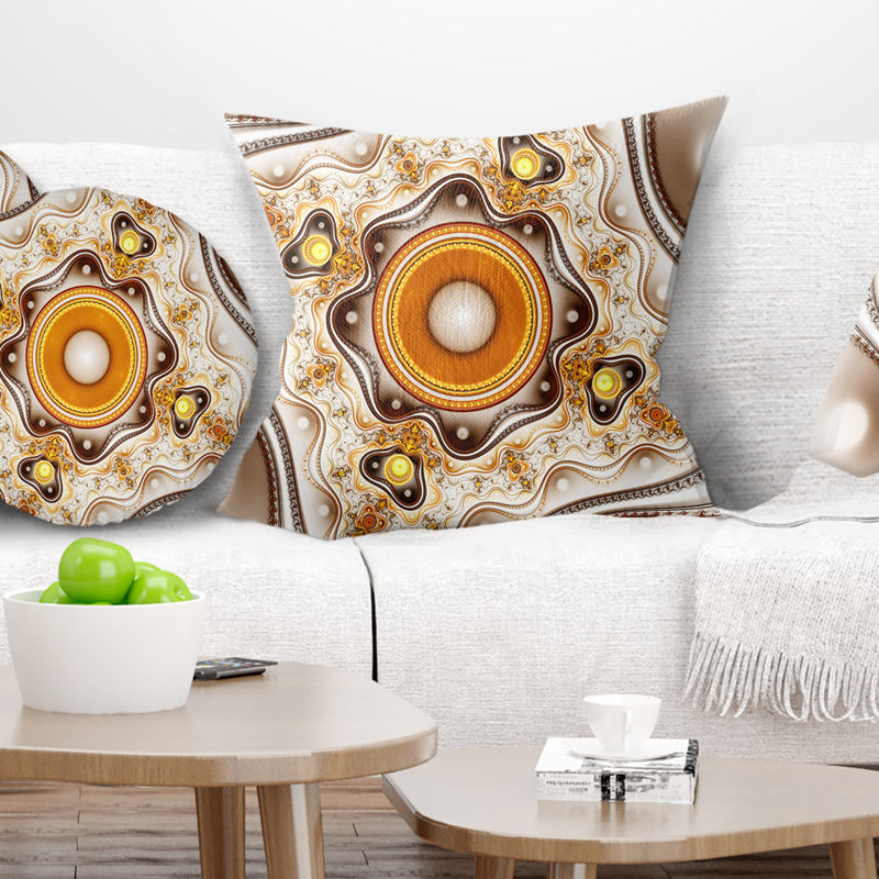 Coussin abstrait avec cercles fractaux abstraits et courbes ondulées, 16 po x 1 po, Coussin décoratif