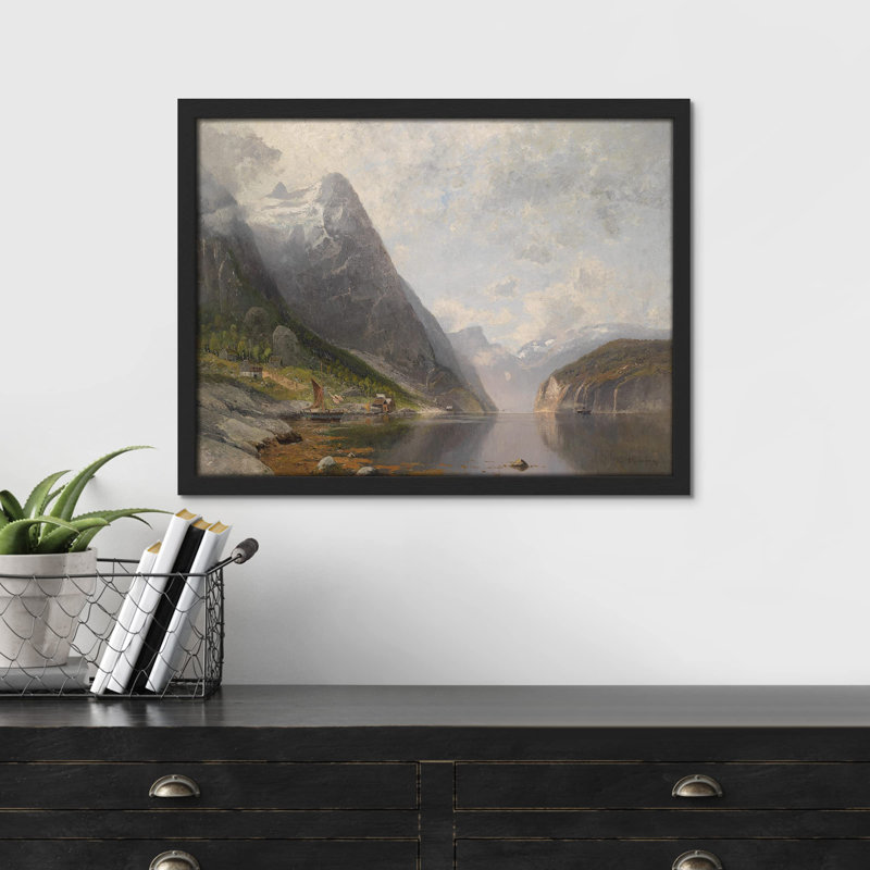 «Retro Mountain Range River Passage» sur papier, Noir, H 12 po x l 16 po