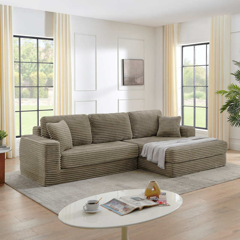 Siège du canapé droit, canapé modulaire en forme de L, canapé modulaire compressé en velours côtelé de style minimaliste moderne, déplier en un lit, une chambre à coucher, canapé confortable à conception compacte et peu encombrante