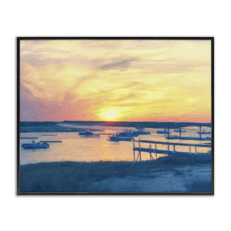Bateaux illuminés au coucher du soleil, estampe numérique encadrée par Graffi *ee Studios, H 11 po x l 14 po