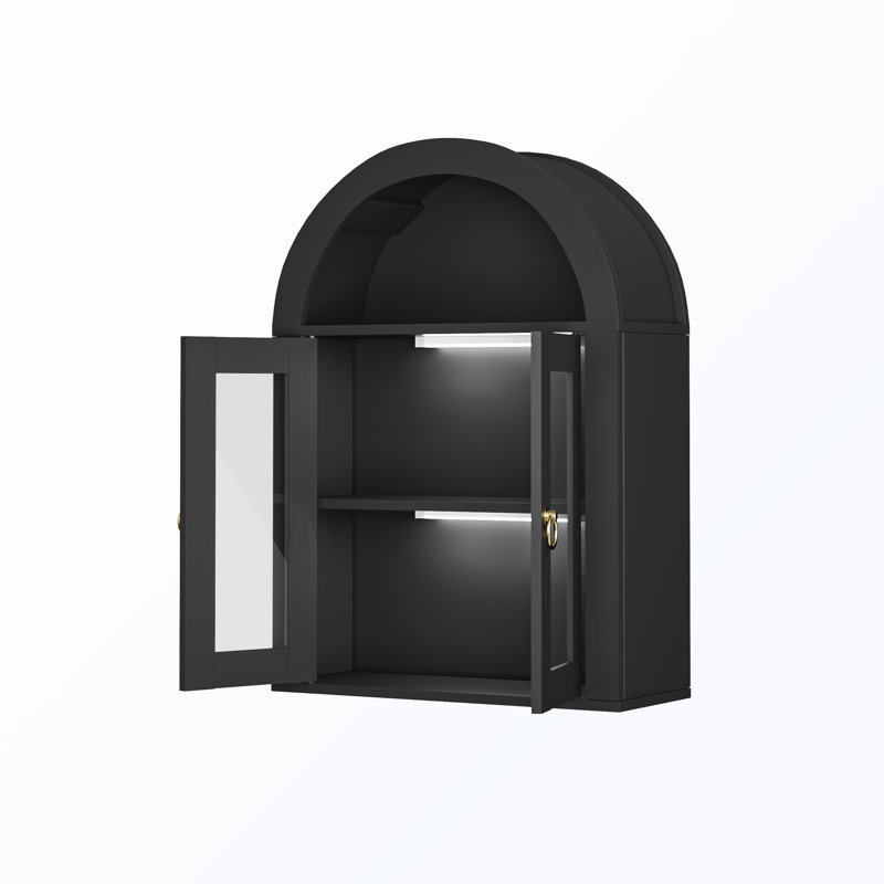 Armoire murale arquée avec portes vitrées et tablettes réglables, Black
