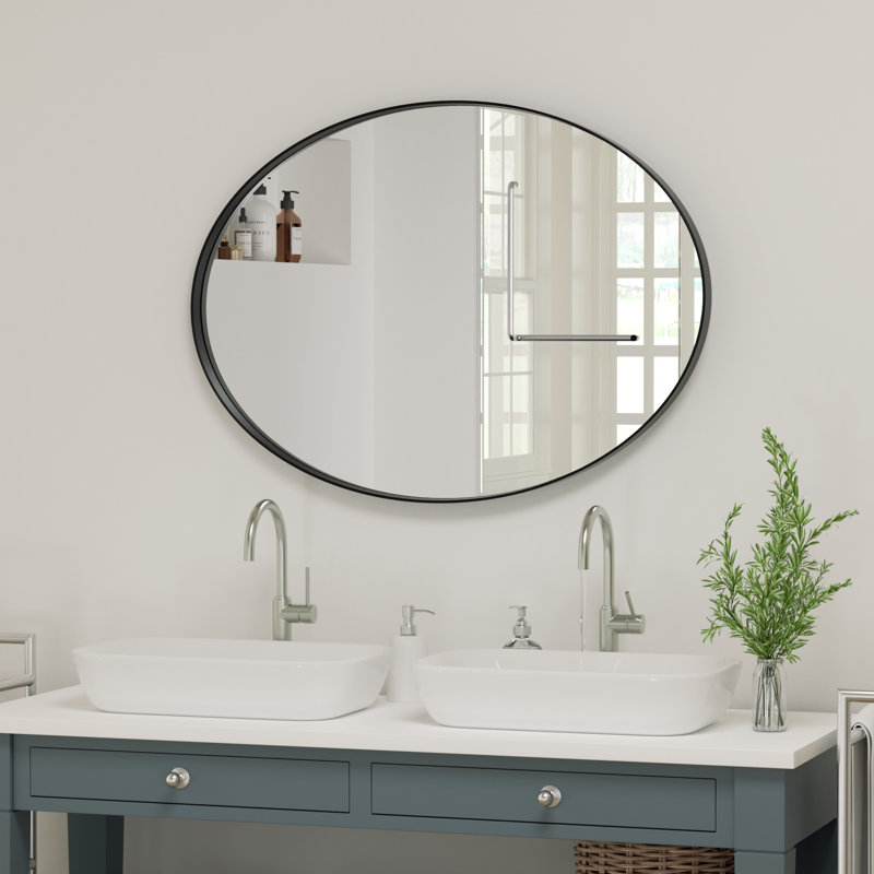 Morelock Metal Oval Wall Mirror, Black, 24" x 36"