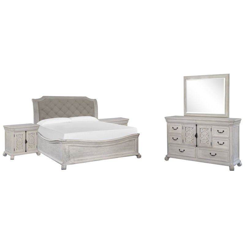 Grand lit-bateau 2 commodes avec tiroir Barchelor et miroir de paysage