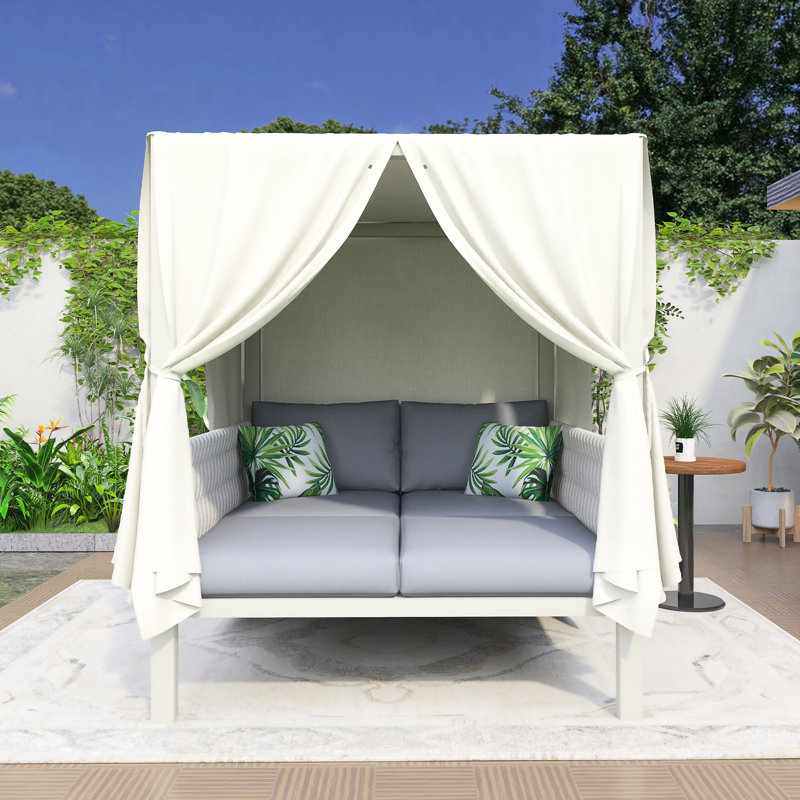 Outdoor Patio Sunbed With Curtains, Gray