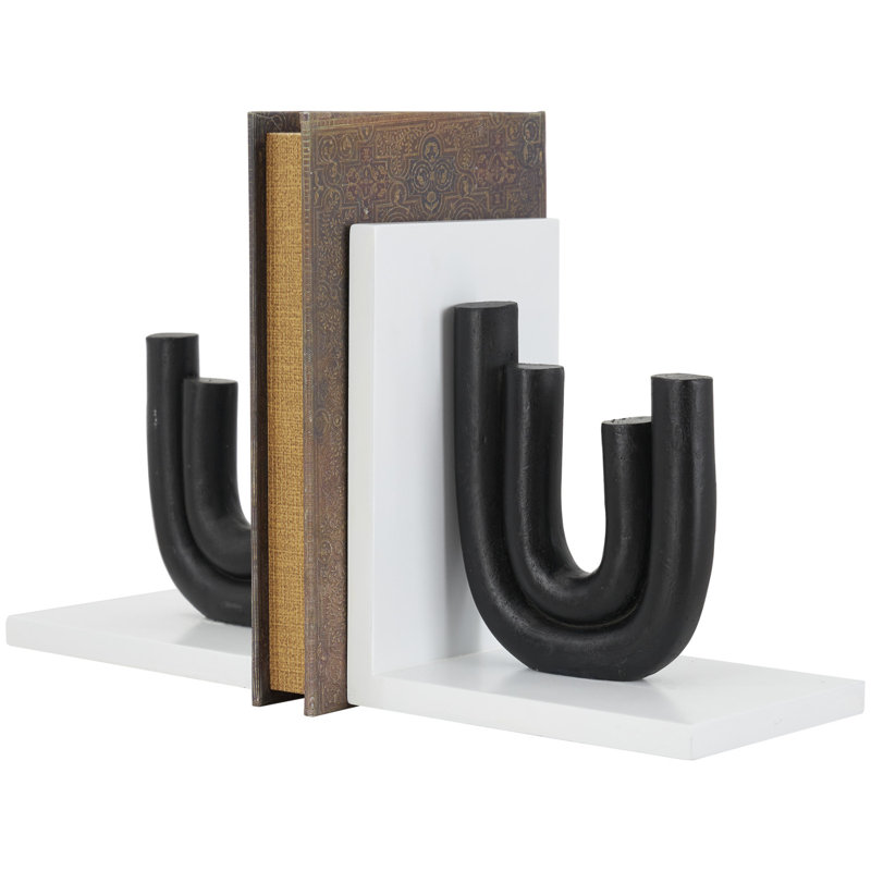Ensemble de serre-livres noirs décoratifs en bois avec supports blancs