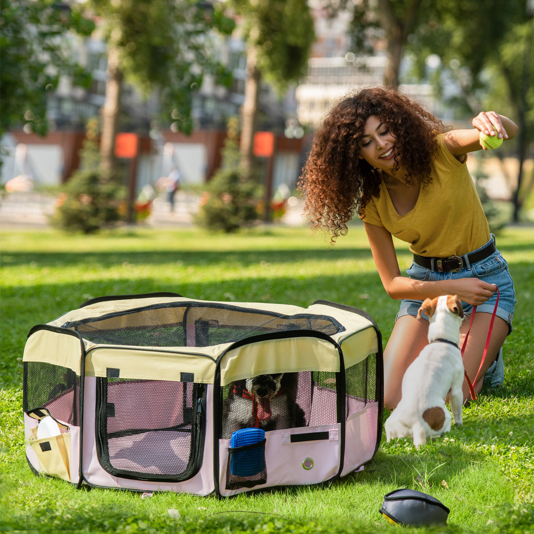 Pawhut Pink, Beige Small Pet Playpen, Fabric Enclosure For Dogs, Cats, Rabbits, Guinea Pigs, Pink, L37 X H37cm X D90cm | Aosom Uk - Image 3