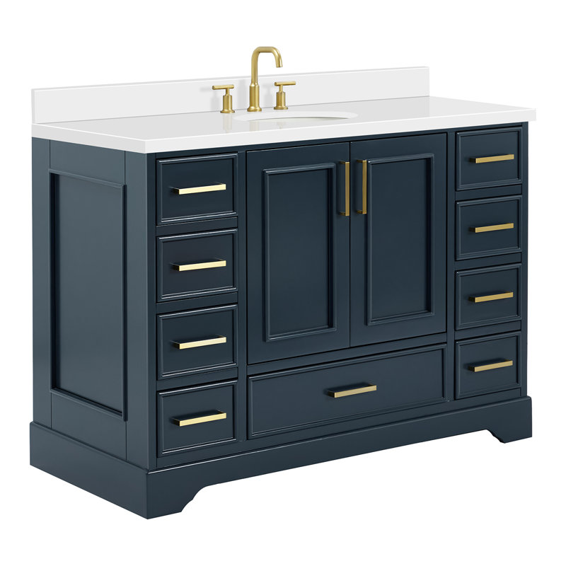 49'' Single Bathroom Vanity with White Quartz Top, Midnight Blue
