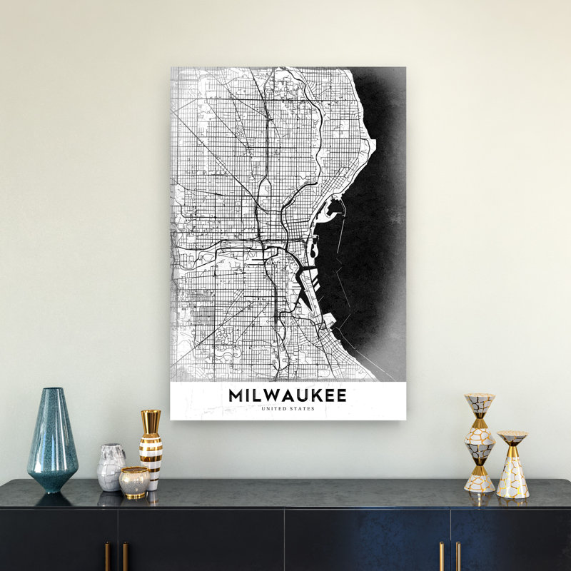 Milwaukee City Map Abstract Contemporary Architecture City Wall Art Print 1 Piece Wrapped Canvas Wall Art