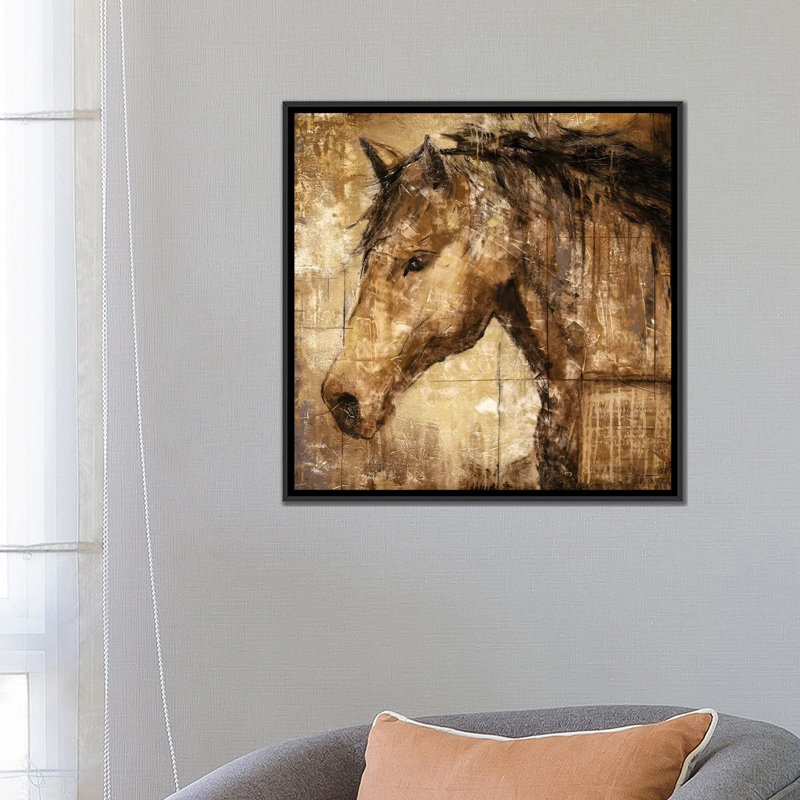 « cavalier », reproduction sur toile, H 18 po x l 18 po x P 1,5 po, Toile encadrée noire, Pas de tapis