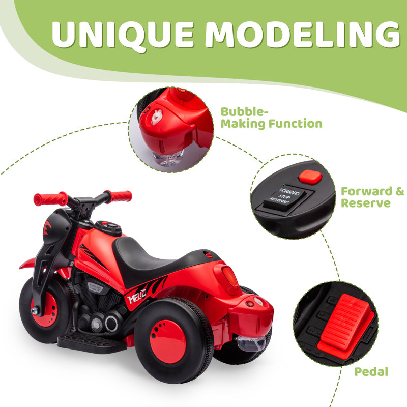 6V Red Kids Electric Ride-On Motorcycle with Bubble Function
