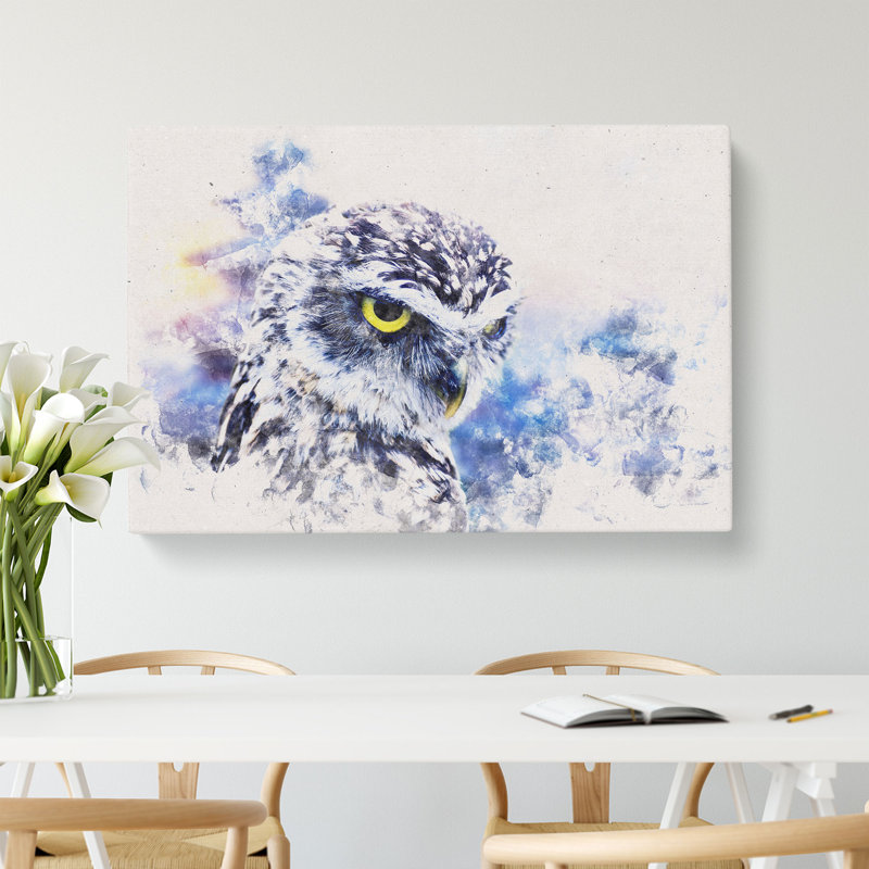 Owl in Nepal Watercolour - Wrapped Canvas, 60cm H x 91cm W x 3cm D