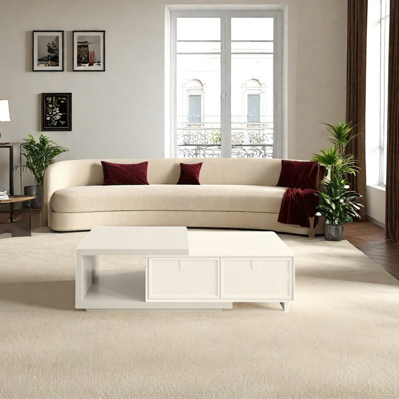 Table basse en bois massif extensible, Crème/gris