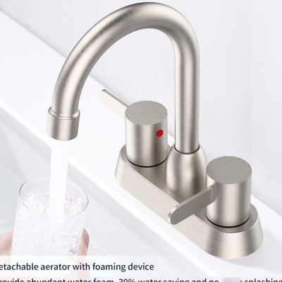 Brushed Nickel 2 Handles Bathroom Sink Faucet - 3 Hole Rv Bath 8.26" H, 5.11" Spout 4.68" Reach Metal Body, Stainless Steel Handle Quick And Easy Setup With Handles, Finish Faucets Body Install Guide