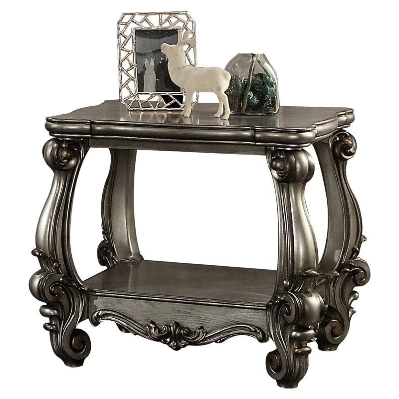 Table de bout en platine gris antique avec tablette inférieure pour le salon, gris, s'adapte à l'espace principal, traditionnel