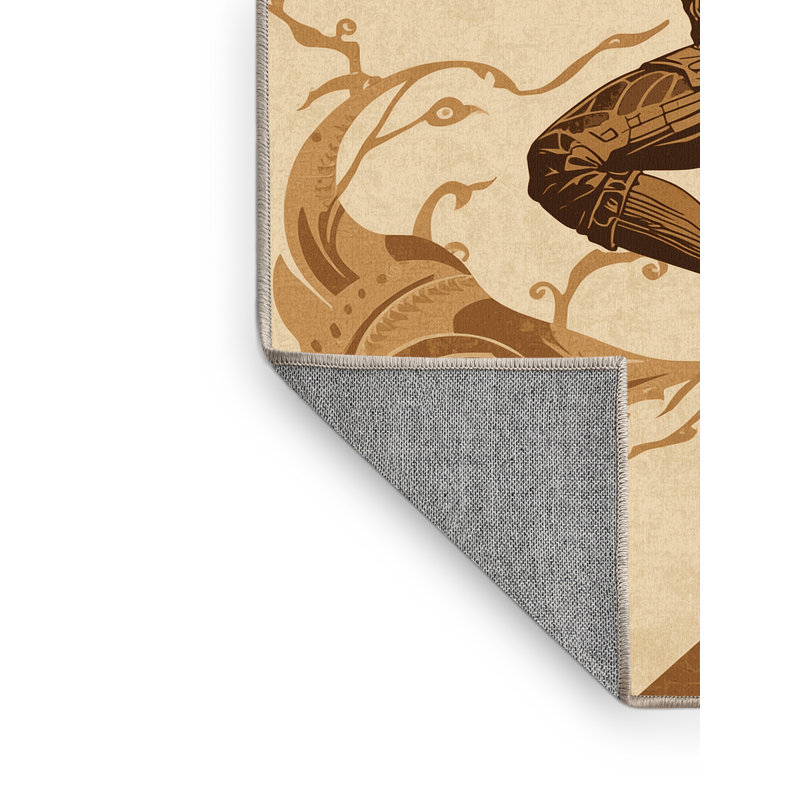 Tapis oriental classique brun / beige lavable à la machine Barnesville Myrmidon Warrior, 7 x 9