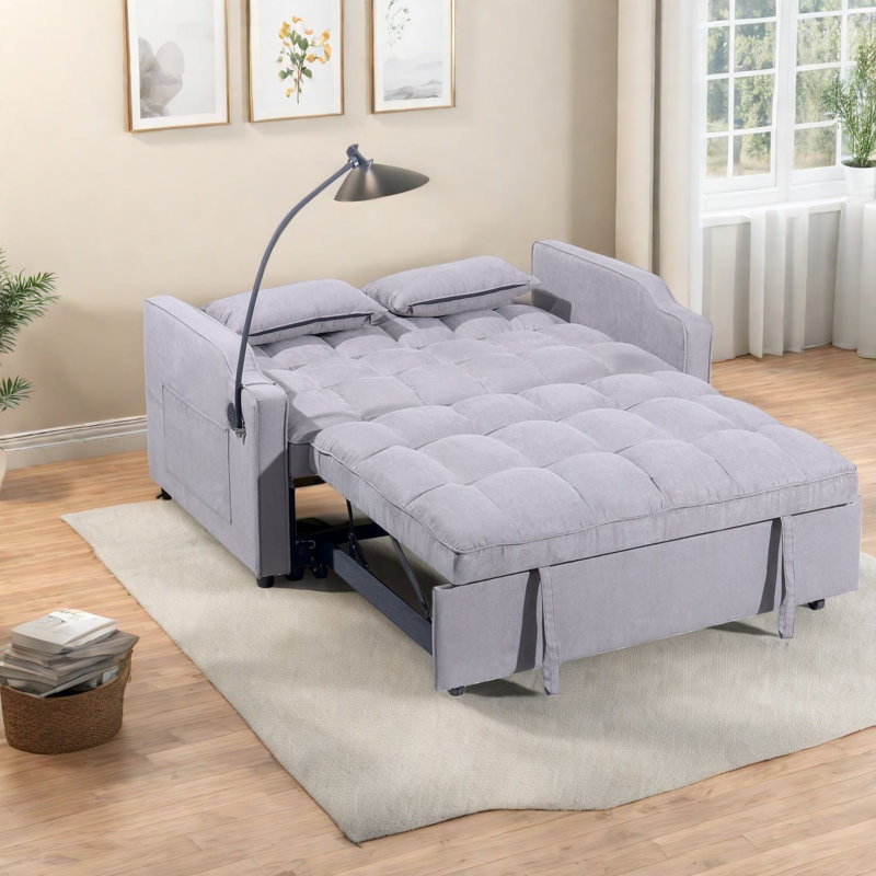 Canapé-lit réglable moderne, tissu en suède gris avec port USB pour un usage domestique