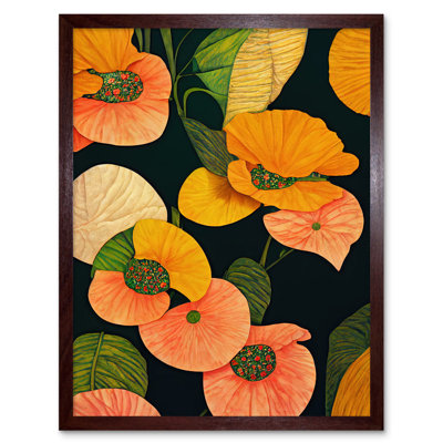 Modern Tropical Lake Flowers Dark Green - Print