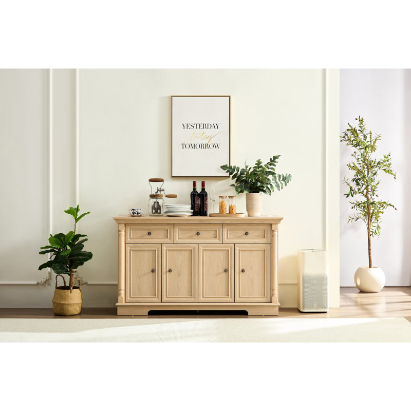 Buffet avec tiroirs et portes à colonnes romaines, rangement multifonctionnel pour la cuisine, le couloir du salon, la construction, l'assemblage sous tension, la finition à l'eau, 56,01 po de profondeur, 15,84 de largeur, 30,57 de hauteur