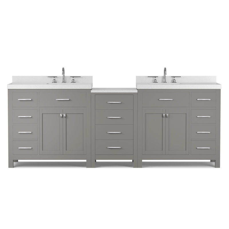 Slagelse 93'' Double Bathroom Vanity with Engineered Quartz Top, Gray, Square