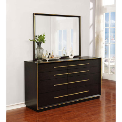 Commode sophistiquée à 8 tiroirs avec miroir et bordure en onglet