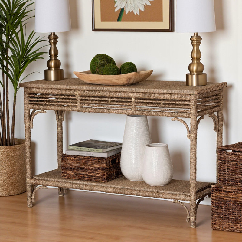 Ganit Seagrass Console Table, Wrapped Frame, Lower Shelf, Natural Wood 30.5'' H X 47.34'' W X 15.93'' D