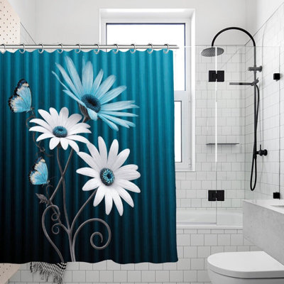 Rideaux de douche papillons bleus et blancs 71 x 71