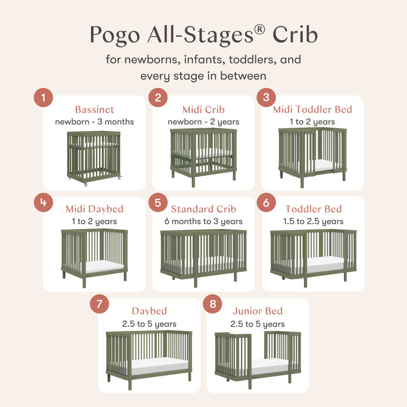 Pogo 8-in-1 Convertible Crib, Olive