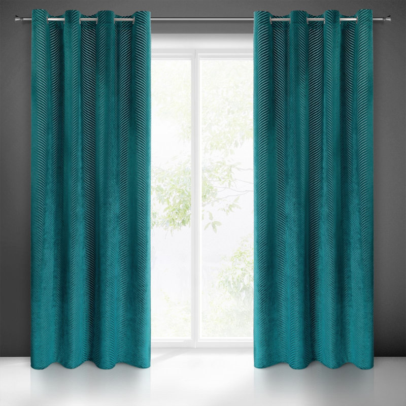 Fenley Eyelet Blackout Curtain, Dark Turquoise