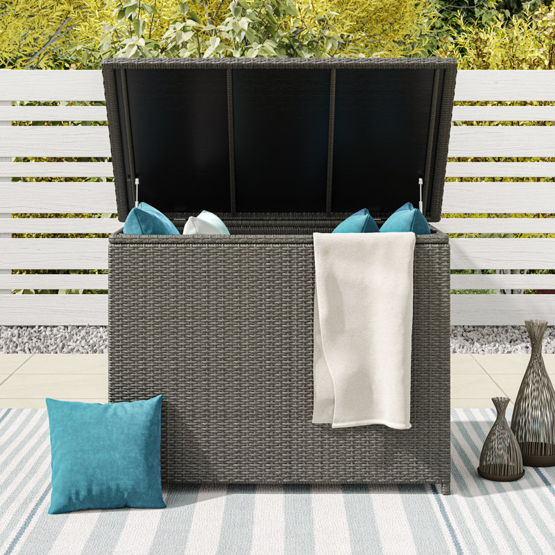  Kristiana 46.46'' W 127 Gallons Wicker / Rattan Outdoor Deck Box, Dark Gray