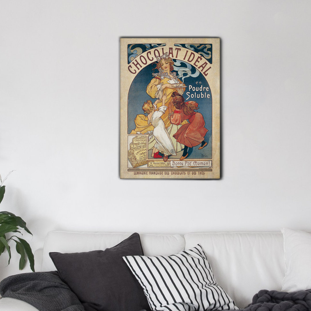 Happy Larry - Quadro - Alfons Mucha - Chocolat Ideal - Tela Canvas Telaio Premium Alto Spessore 5 Cm - 70X100 - Pronto D...