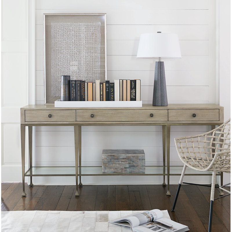 Beige Wood and Metal Console Table with Storage