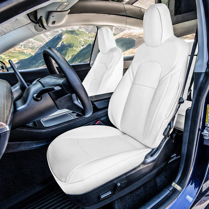Faux Leather Car Seat Covers Front Set Custom Fit For Tesla Model, white