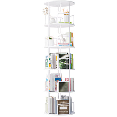 Organisateur de bibliothèque rotatif à 5 niveaux pour structure de chambre à coucher et de salon, blanc, structure stable