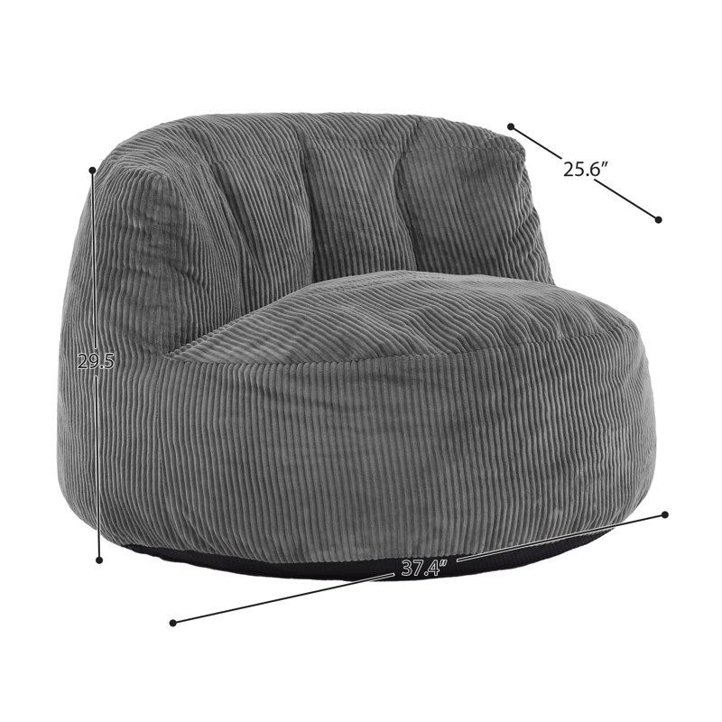 Fauteuil à billes en velours côtelé avec dossier, Velours côtelé gris